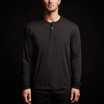 Mens Black Full Sleeve Henley Tape Neck Shirt In Canada