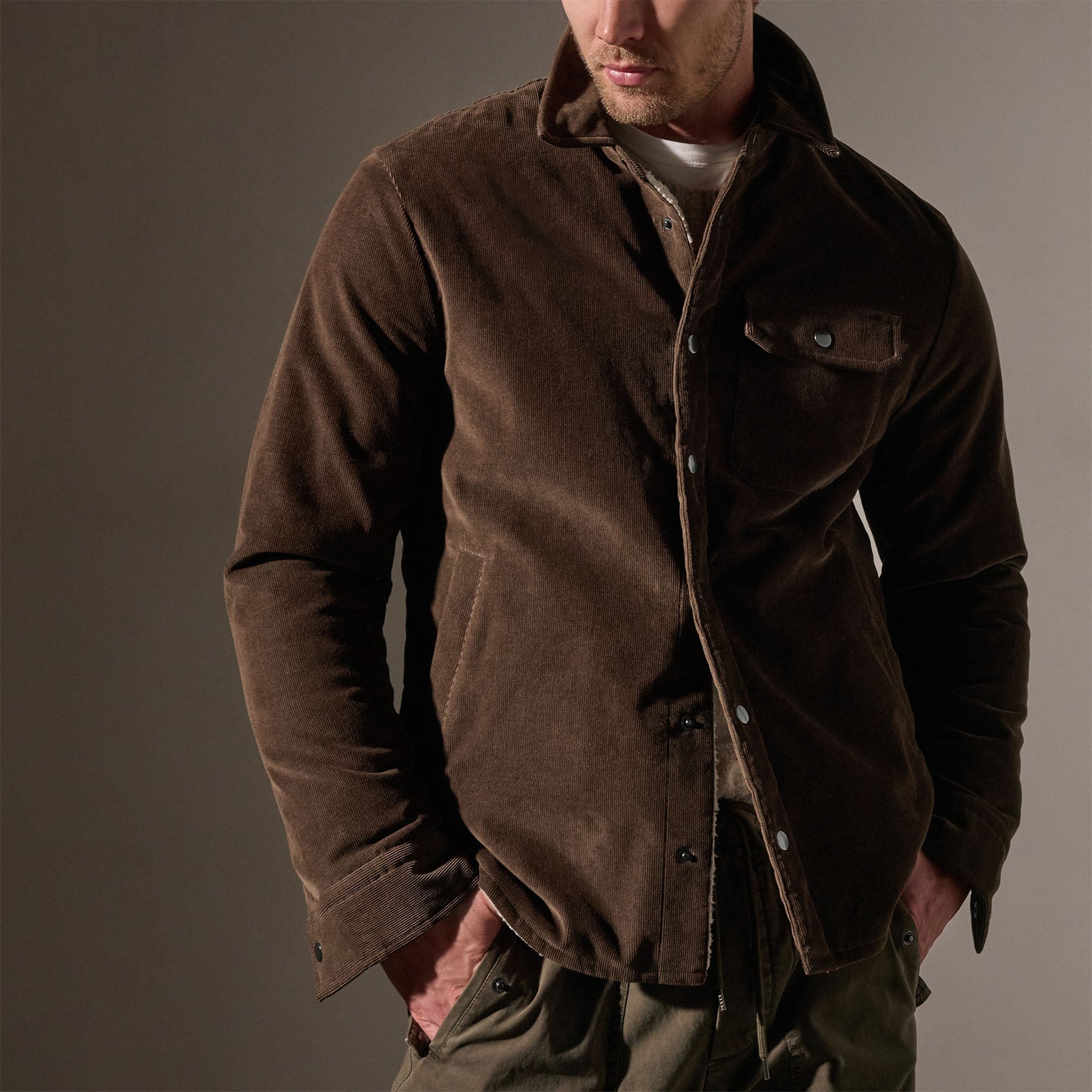 James Perse Men s Corduroy Sherpa Jacket Umber Pigment Size 0