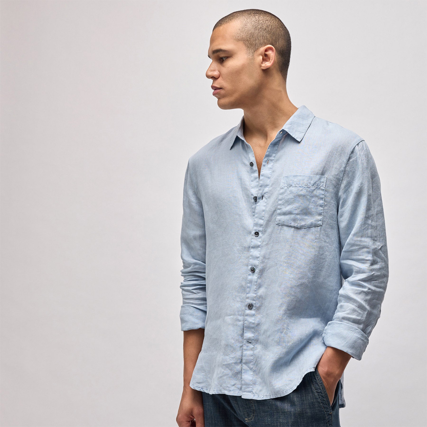 Lightweight Linen Shirt - Open Sky Pigment | James Perse Los Angeles