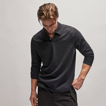 Heavy Luxe Jersey Long Sleeve Polo - Black