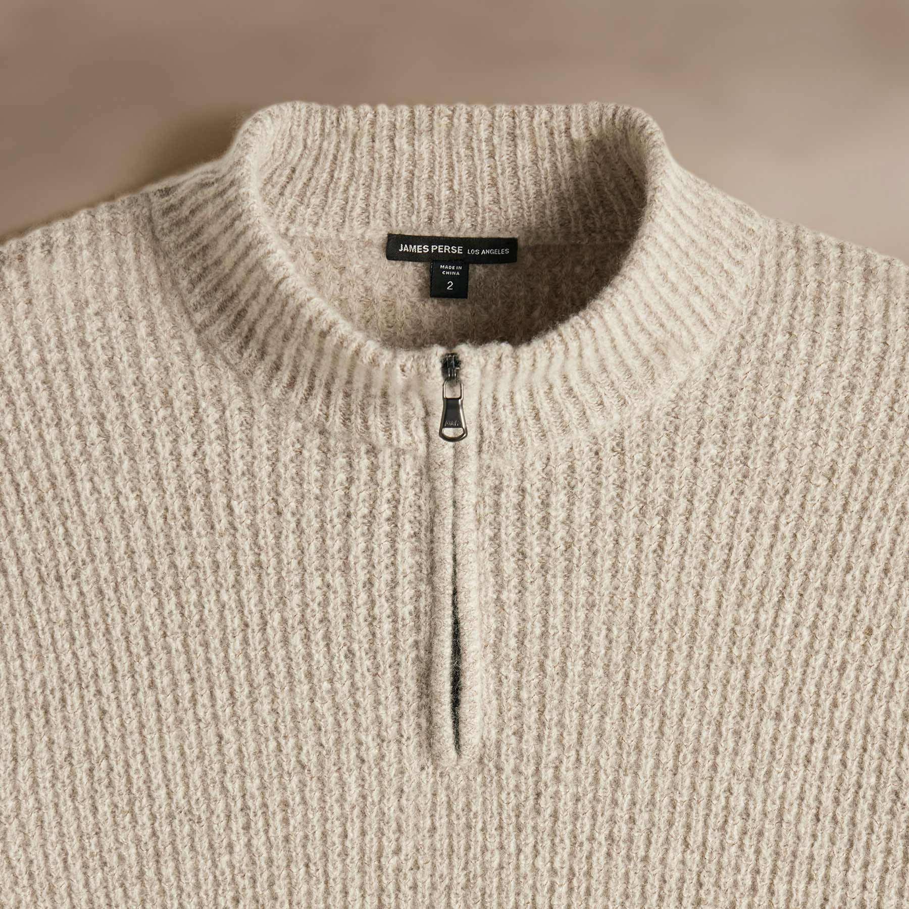 Lightweight Textured Cashmere Waffle Half Zip - Hazel