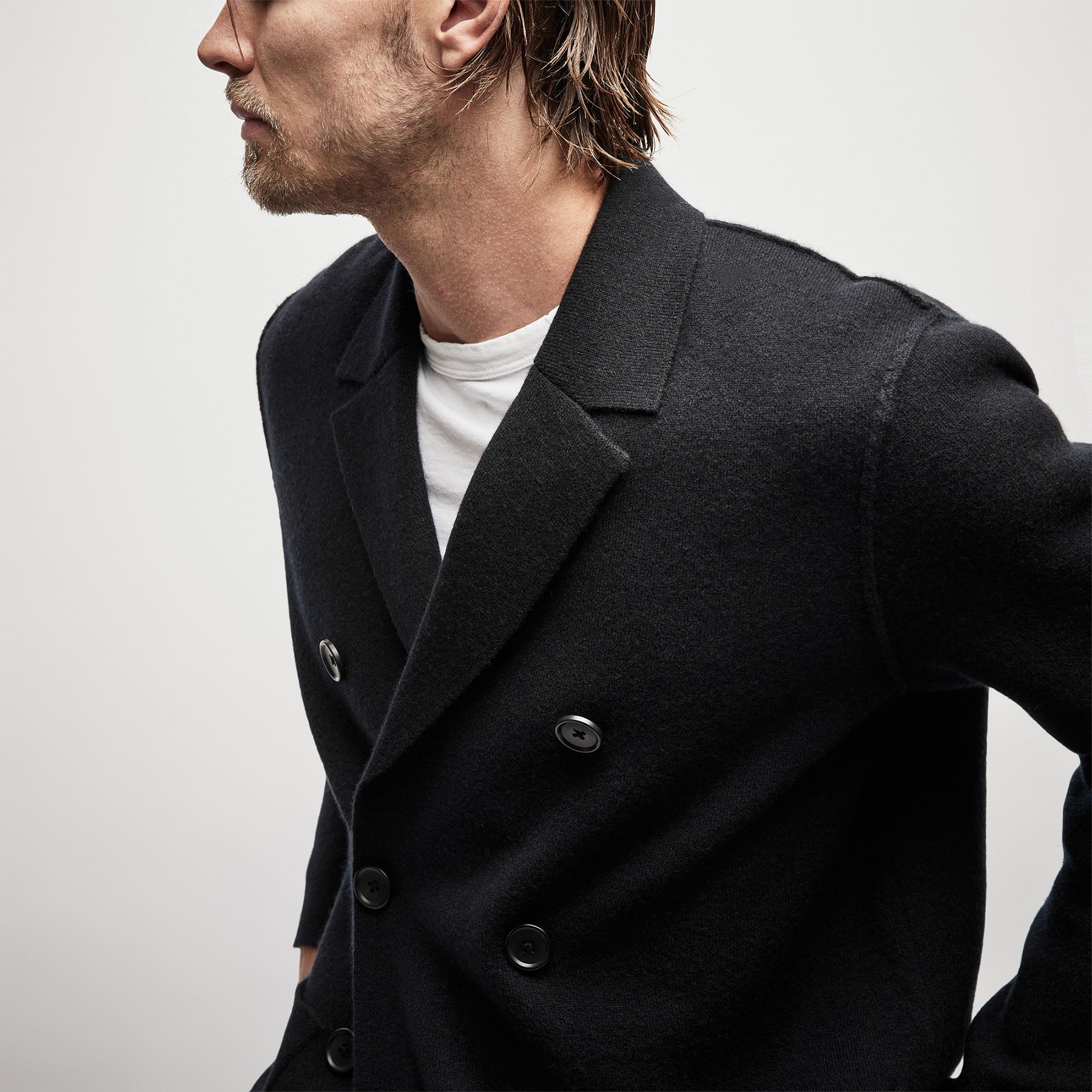 Double Breasted Cashmere Blazer - Black | James Perse Los Angeles