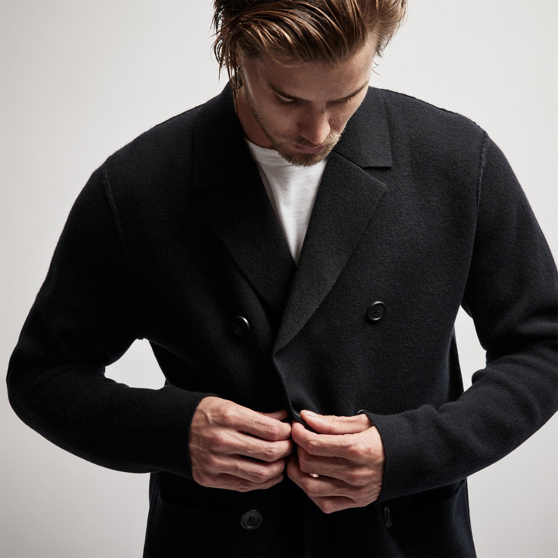 Double Breasted Cashmere Blazer - Black | James Perse Los Angeles