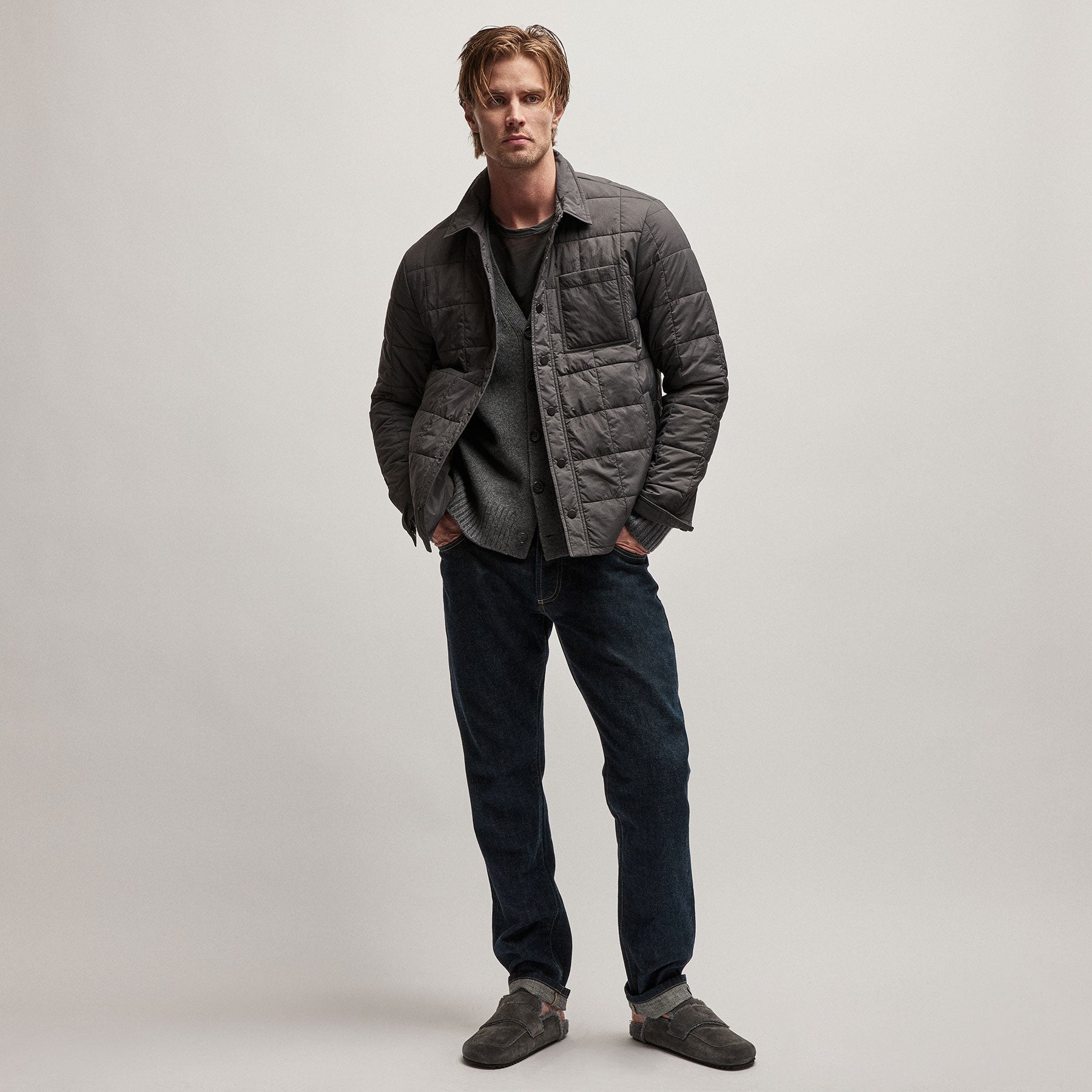 Recycled Cashmere Cardigan - Flannel | James Perse Los Angeles