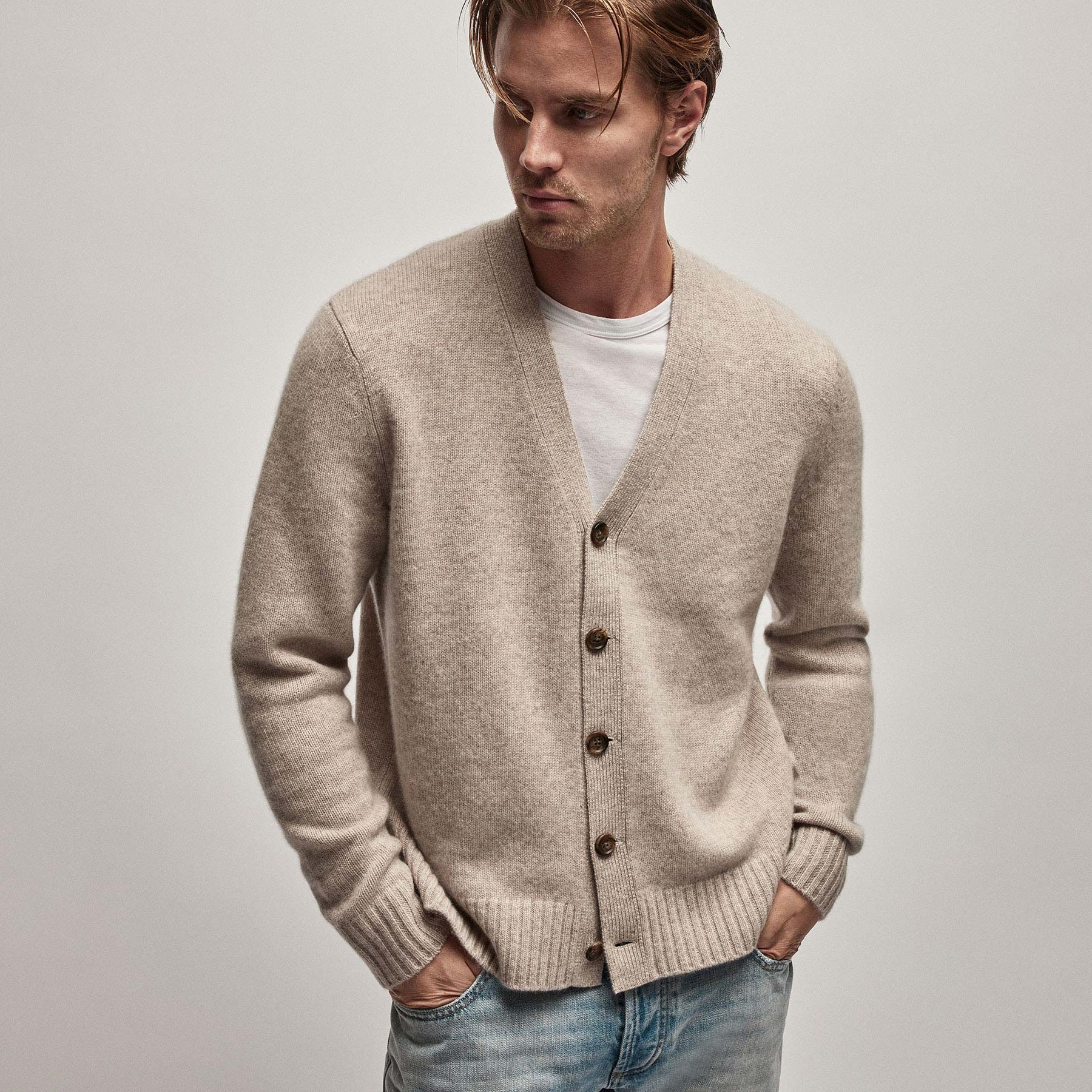 Recycled Cashmere Cardigan - Flannel | James Perse Los Angeles