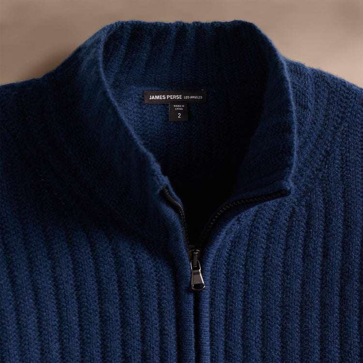 Recycled Cashmere Ribbed Zip Up - Royal Blue