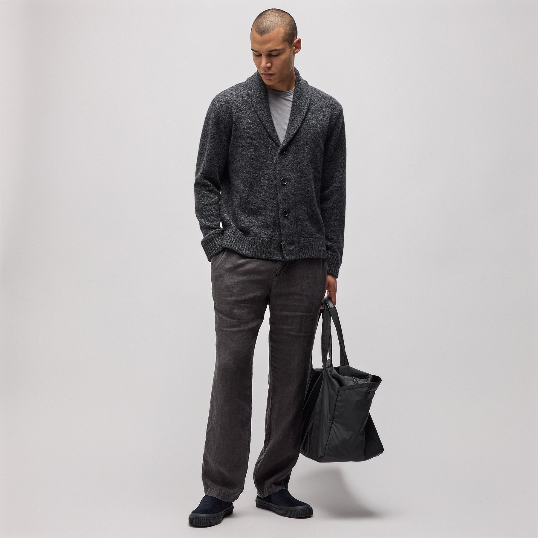 Marled Shawl Collar Cardigan - Charcoal Marl | James Perse Los Angeles