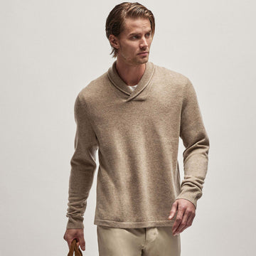 Recycled Cashmere Shawl Collar Sweater - Coyote