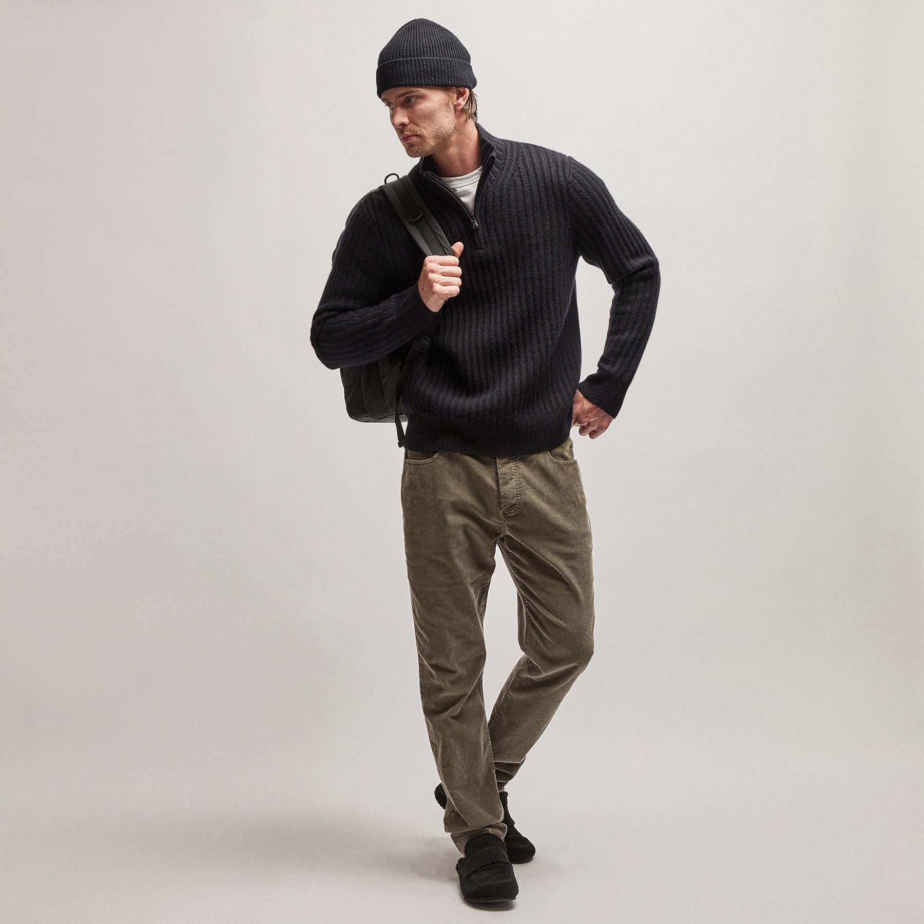 Cashmere Rib Half Zip Sweater - Black | James Perse Los Angeles