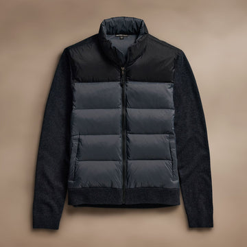 Two Tone Down Front Zip Up Sweater Black Carbon Coal James Perse Los Angeles