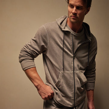 James Perse Men s Vintage French Terry Zip Up Hoodie Silver Grey Pigment Size 2