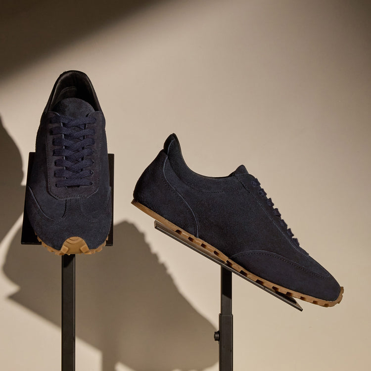 Women s Suede Low Running Sneaker Navy James Perse Los Angeles