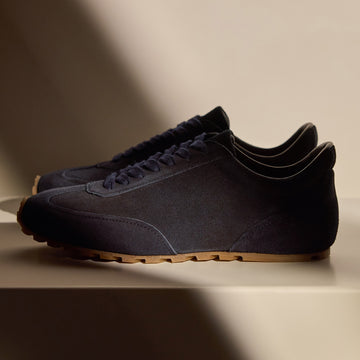 Women s Suede Low Running Sneaker Navy