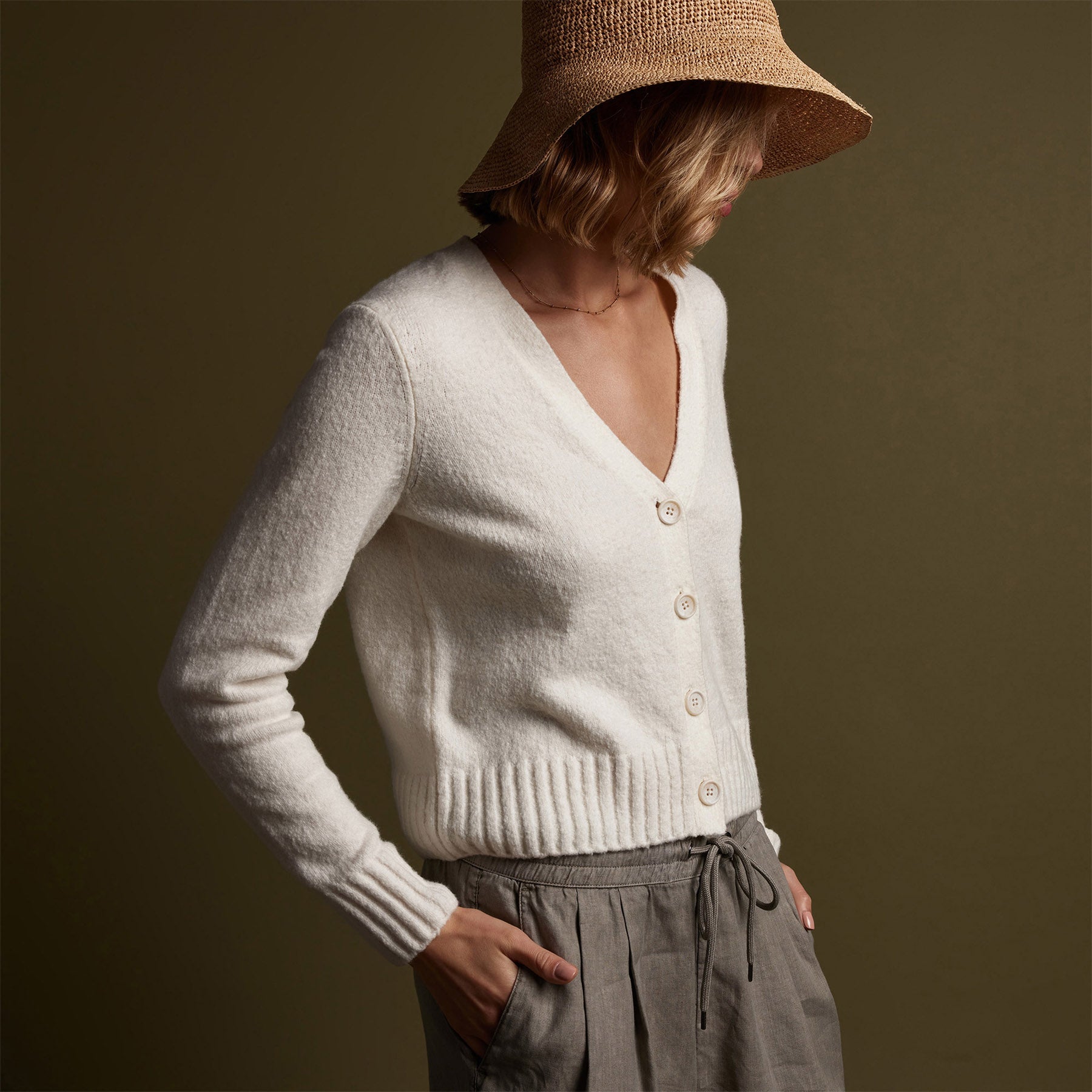 Cotton Cashmere Blend Cardigan - Ivory | James Perse Los Angeles