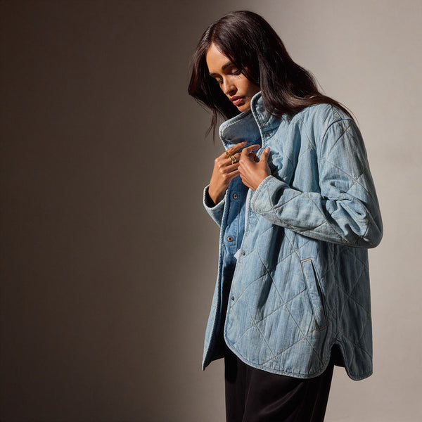 Diamond Quilted Denim Jacket Bleach Wash James Perse Los Angeles
