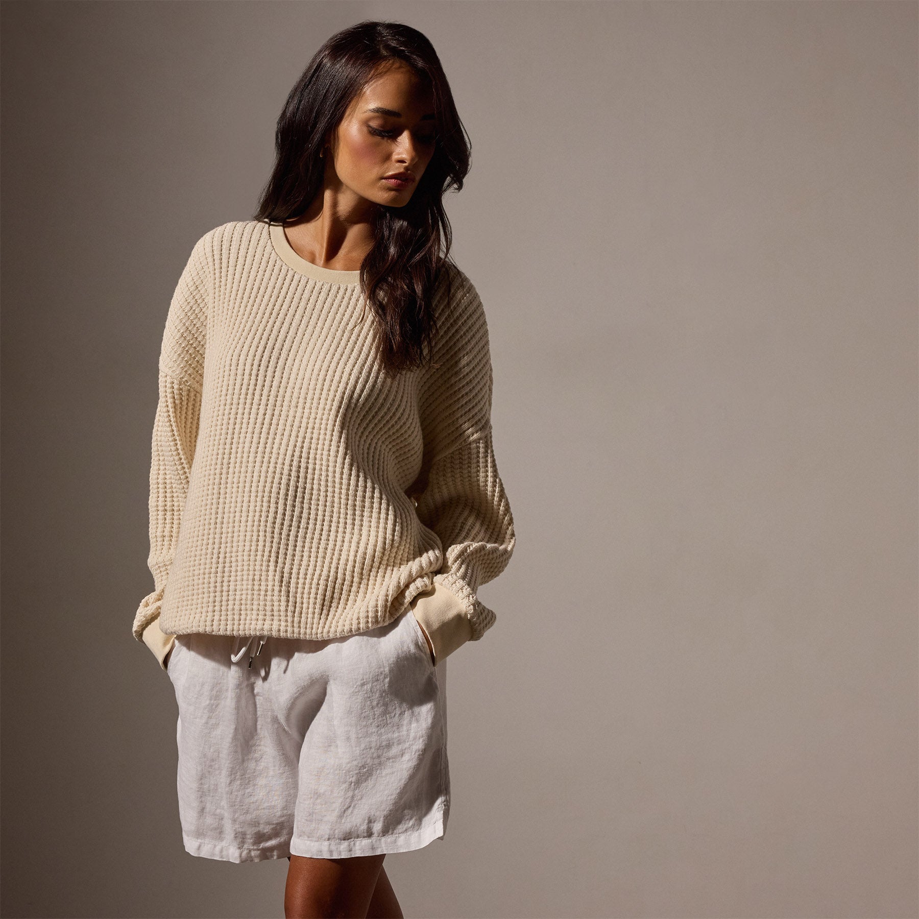 Waffle Knit Sweatshirt - Natural