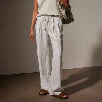 Wide Leg Relaxed Linen Pant White