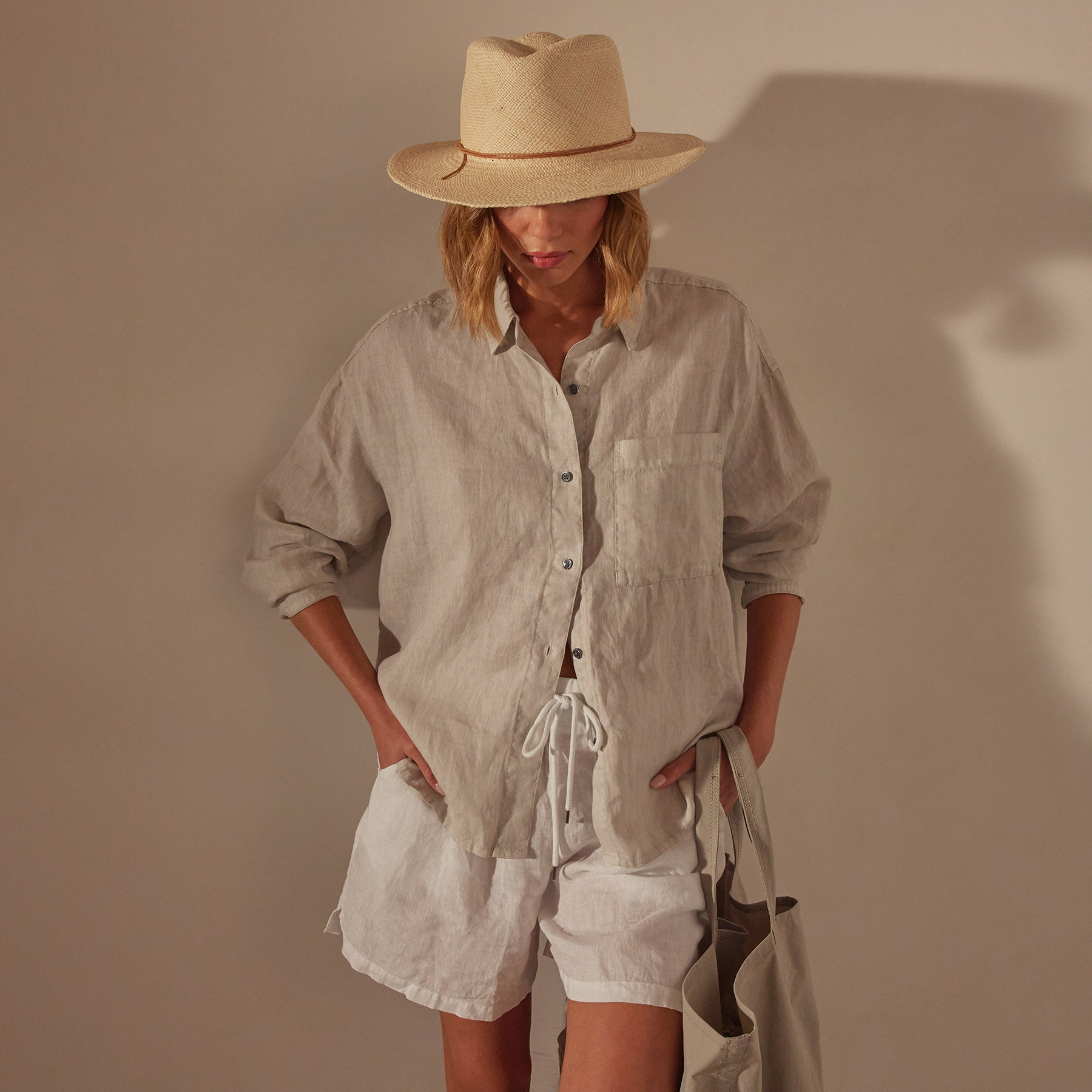 Linen Oversized Shirt - Salt Pigment | James Perse Los Angeles