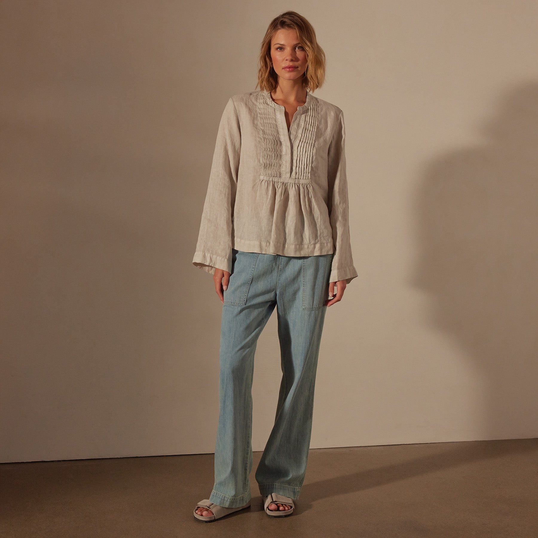 Pin Tuck Linen Top - White | James Perse Los Angeles