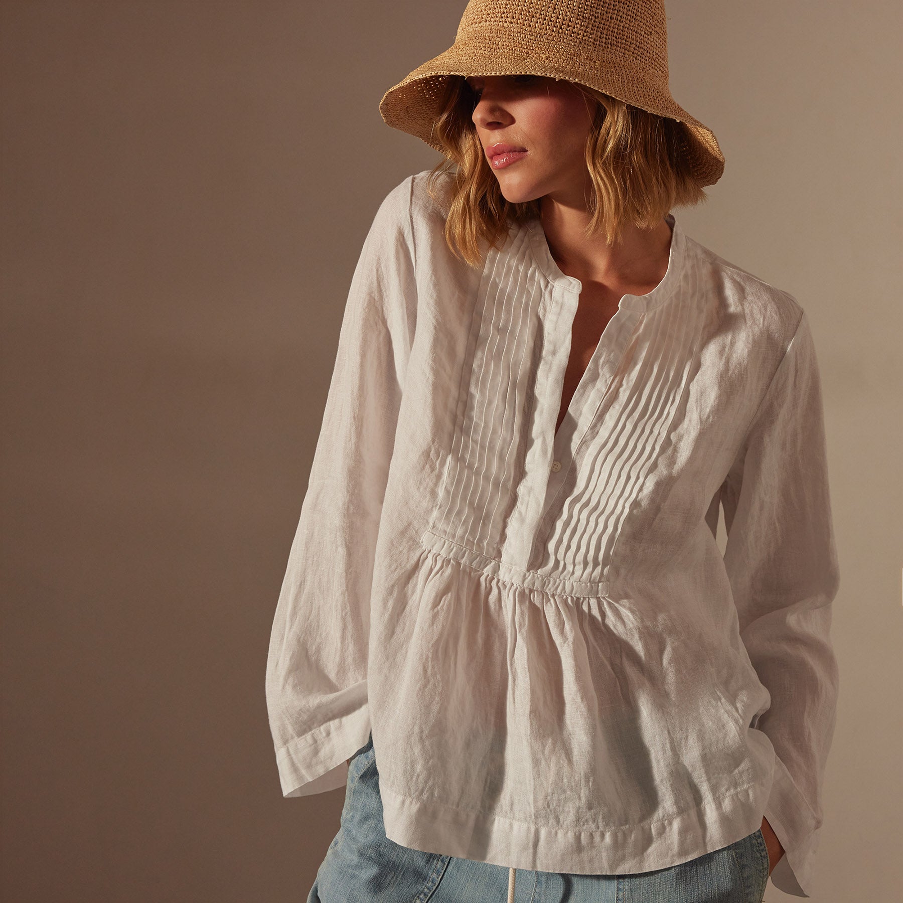 Pin Tuck Linen Top - White | James Perse Los Angeles