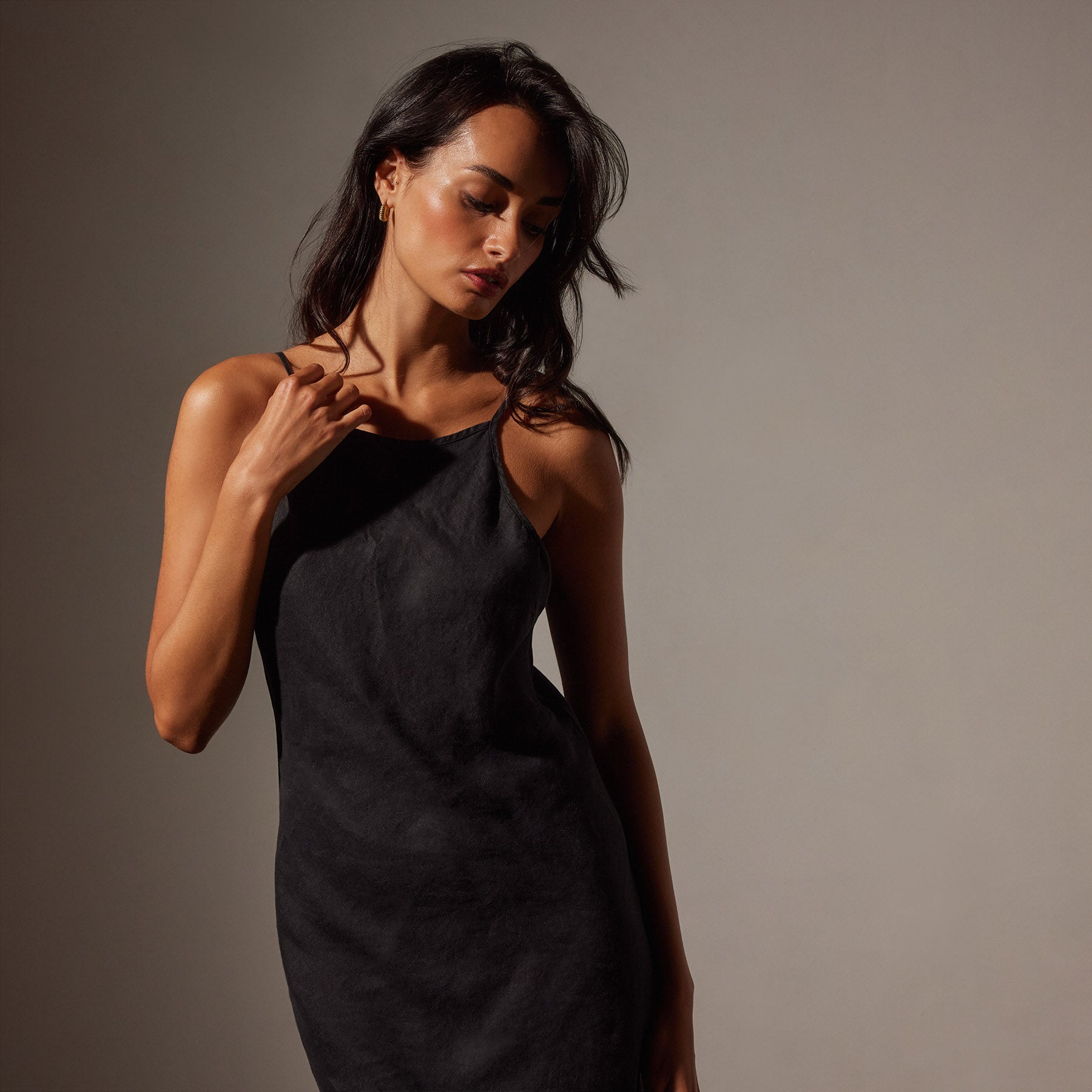 Lightweight Linen Cami Dress - Black | James Perse Los Angeles