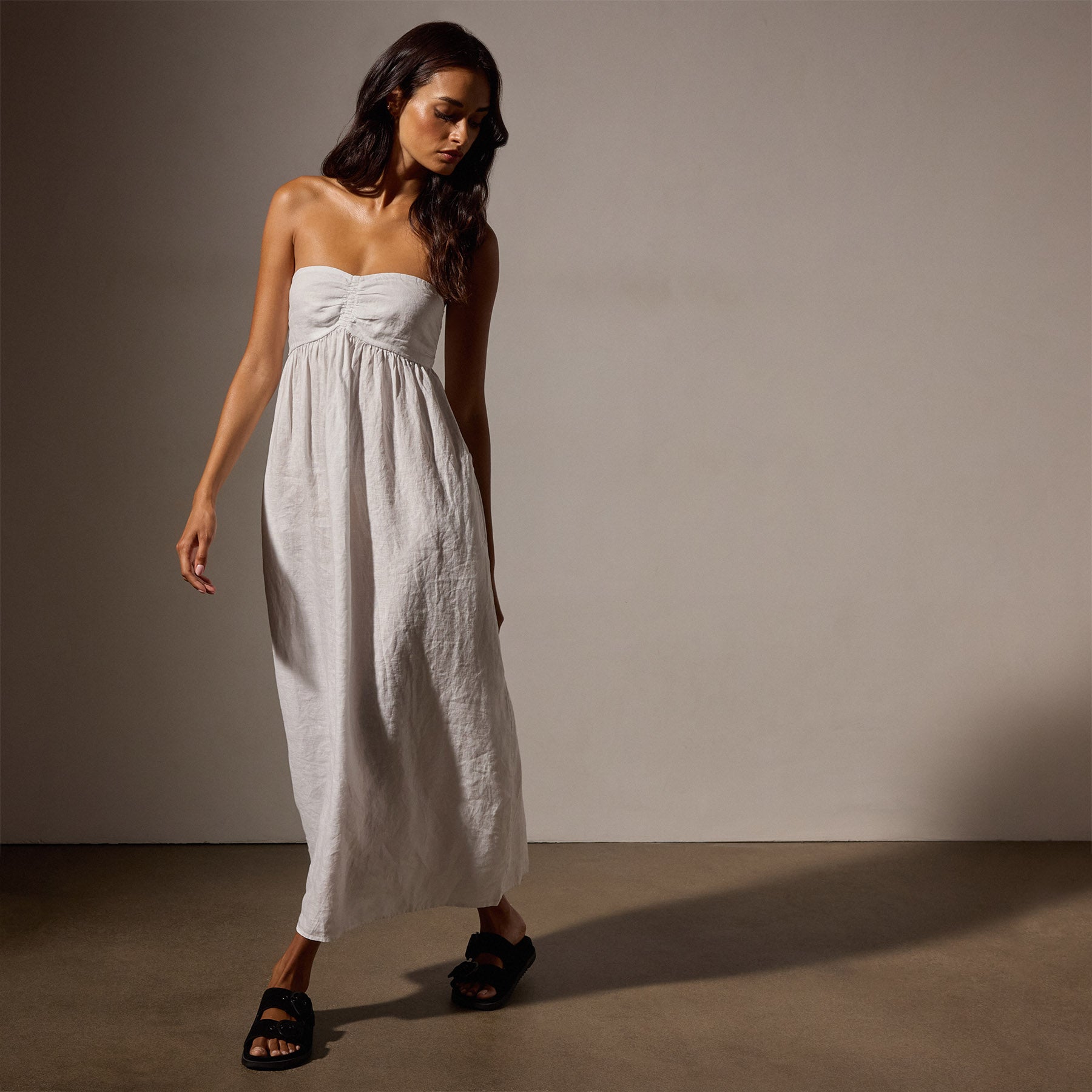 White linen strapless fashion dress