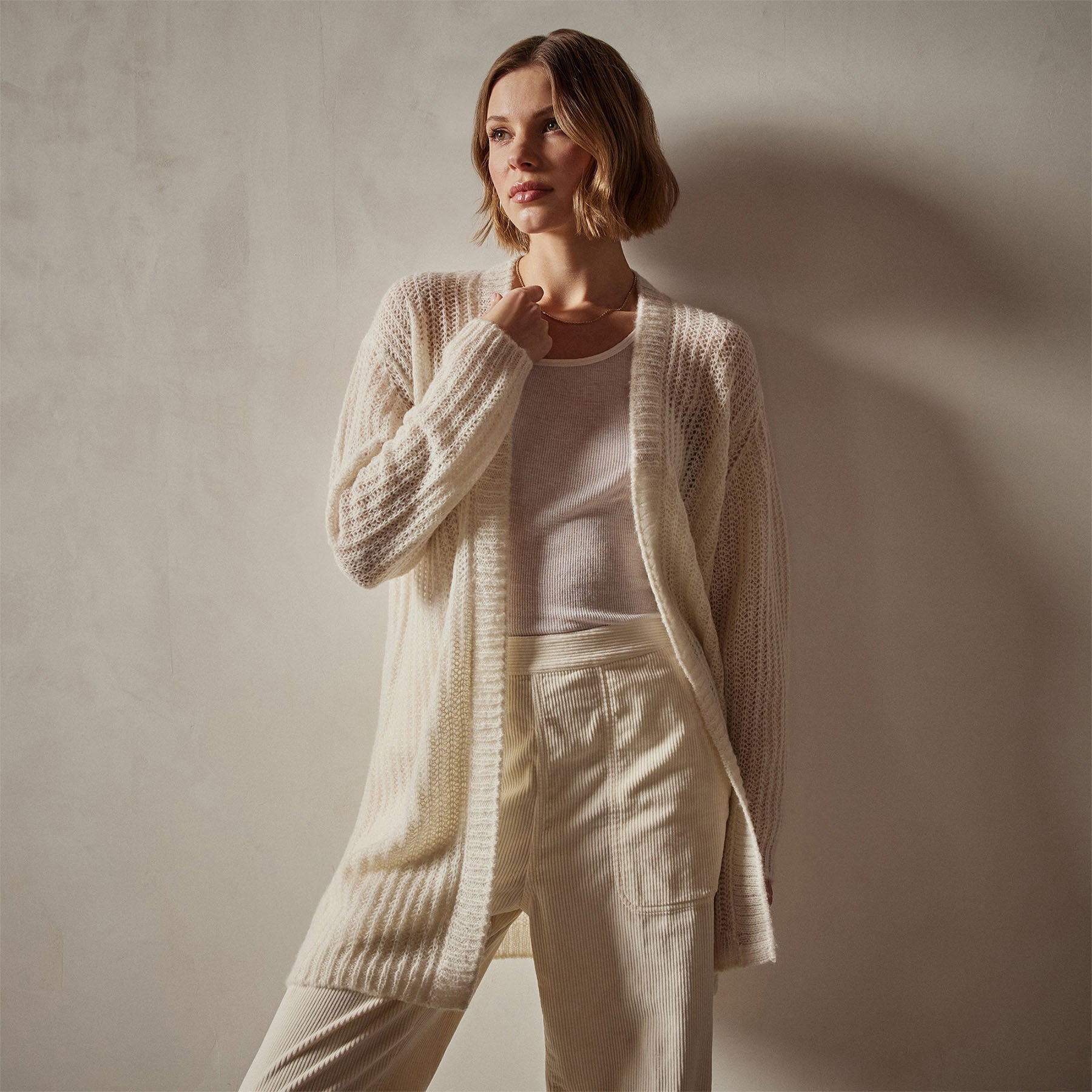 Textured Cashmere Knit Cardigan - Ivory