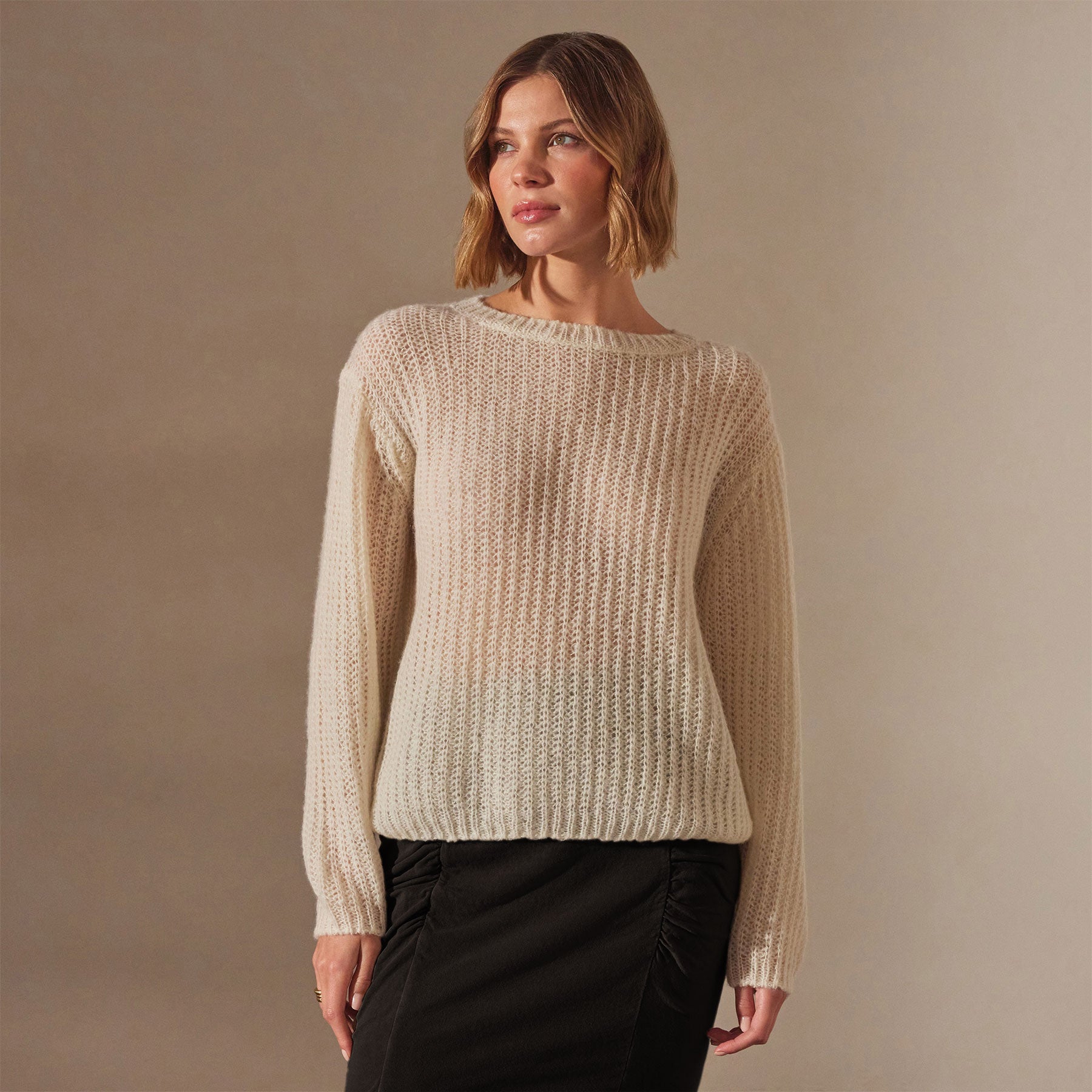 Lightweight Open Knit Cashmere Sweater - Ivory