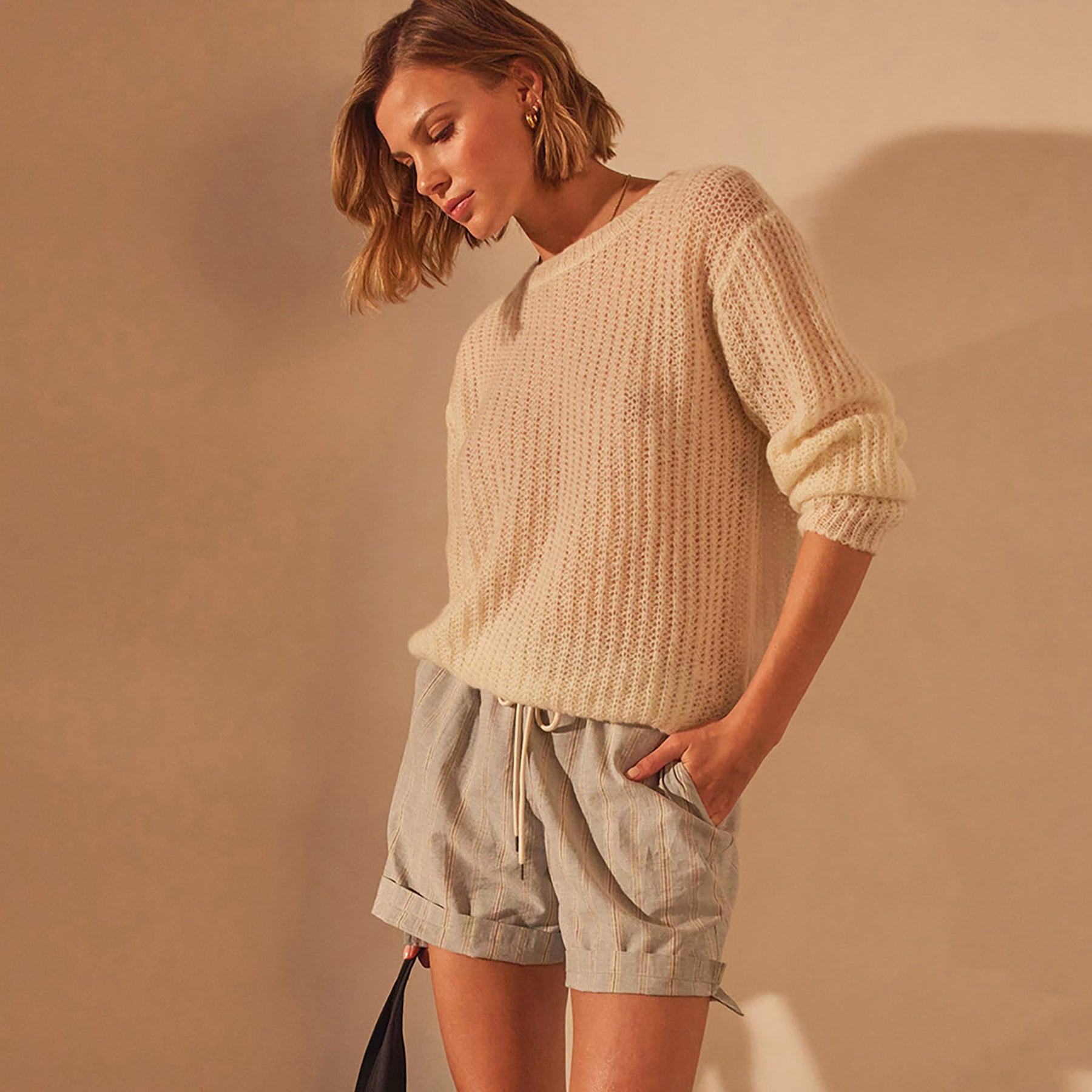 Lightweight Open Knit Cashmere Sweater - Ivory | James Perse Los ...