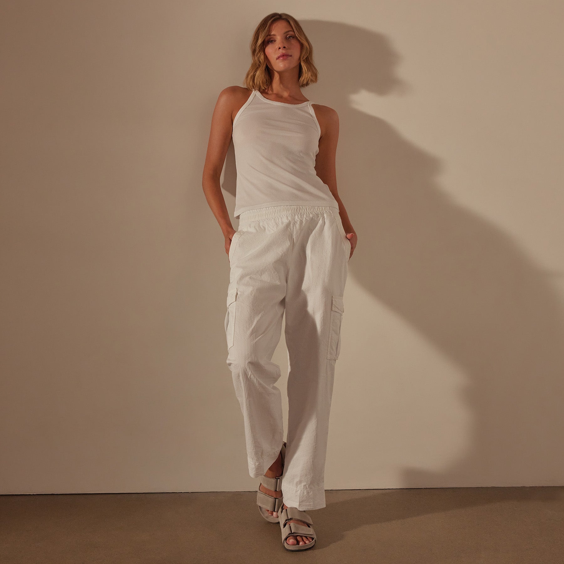 Ribbed High Neck Cami - White | James Perse Los Angeles