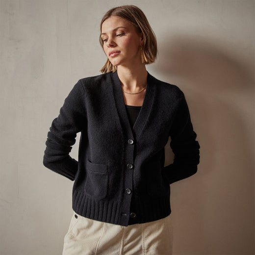 Shrunken Recycled Cashmere Cardigan - Black | James Perse Los Angeles