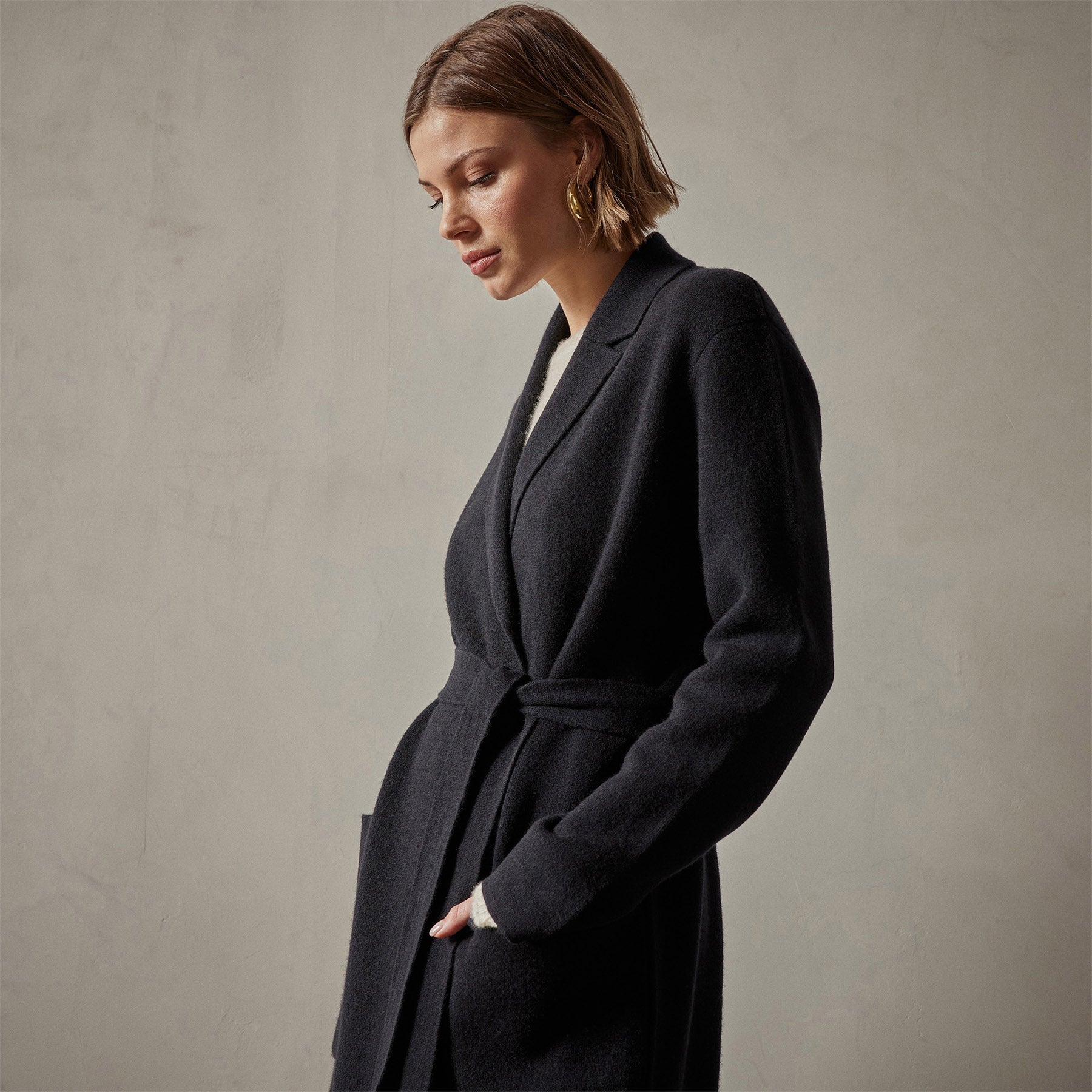 Belted Cashmere Coat - Black | James Perse Los Angeles