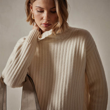 Ribbed Cashmere Funnel Neck - Ivory