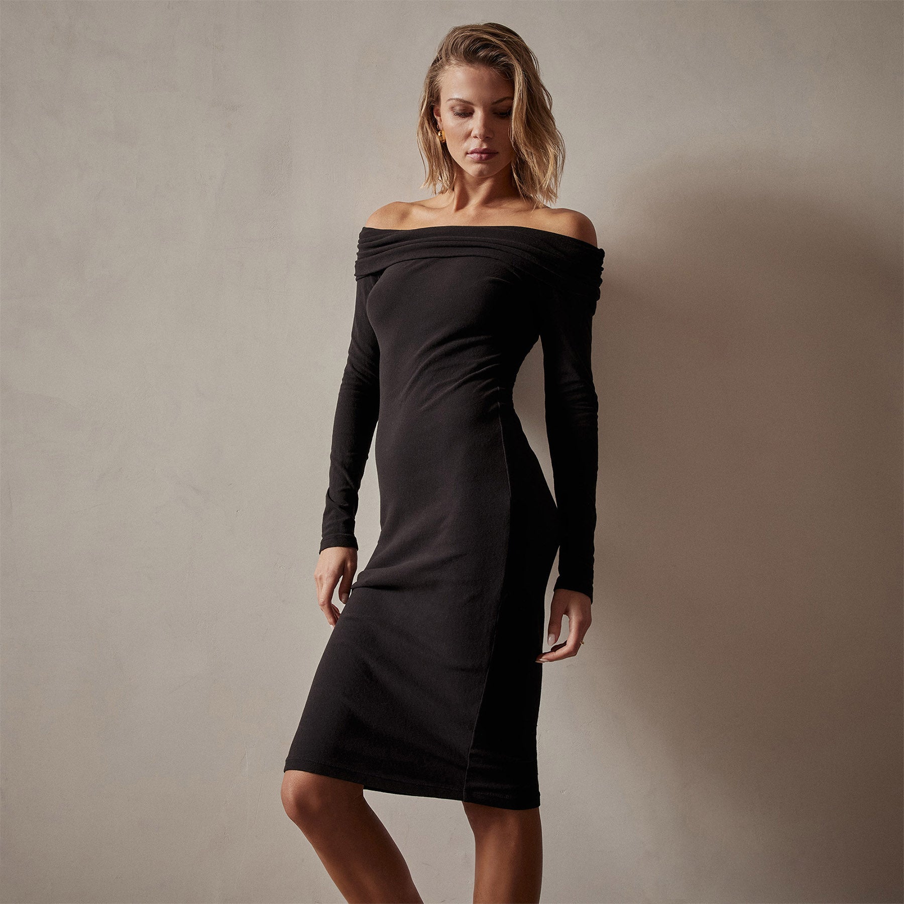 Brushed Jersey Off The Shoulder Dress - Black | James Perse Los