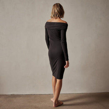 Brushed Jersey Off The Shoulder Dress - Black