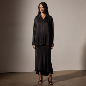 Satin Oversized Shirt Black James Perse Los Angeles