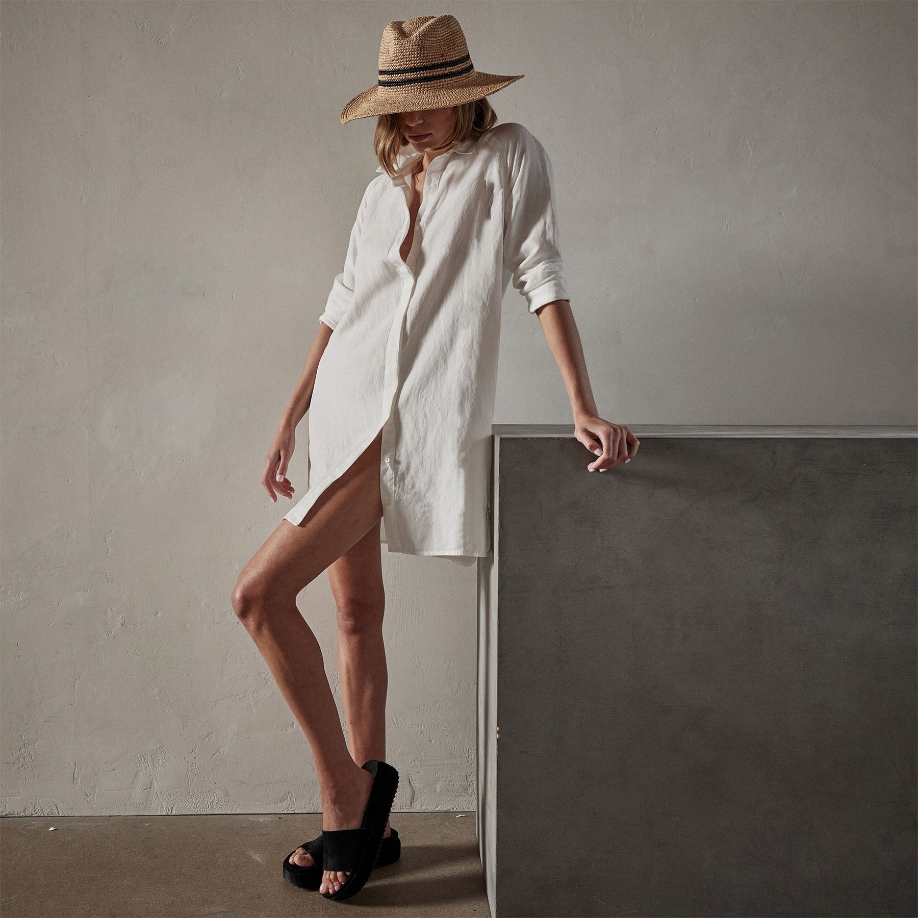 Pacific Linen Shirt Dress - Everest White Pigment