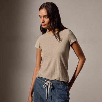 Sheer Slub Crew Neck Tee Light Tan