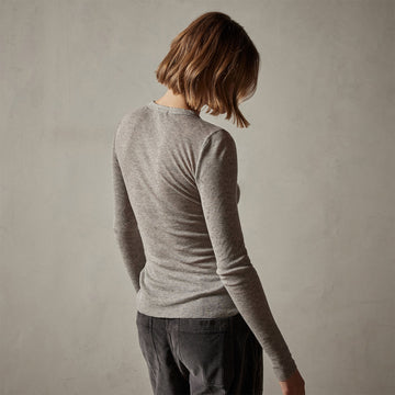 Cotton Cashmere Blend Ribbed Long Sleeve Crew - Heather Grey