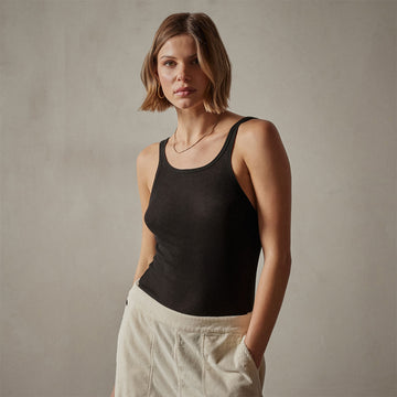 Tank top in ribbed cotton in BLACK for