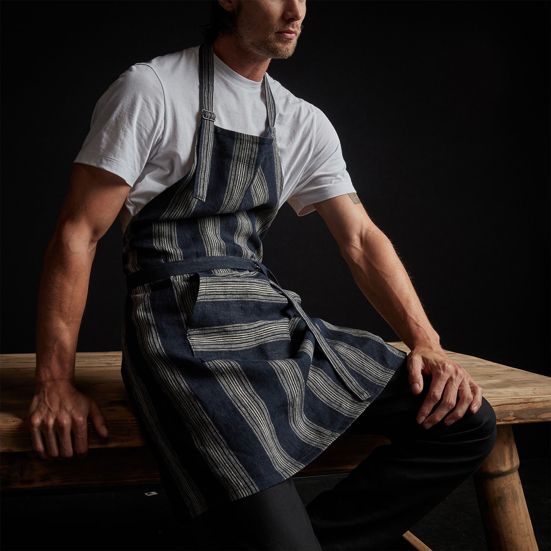 Stripe Chef s Apron With Pocket Navy Stripe James Perse Los Angeles