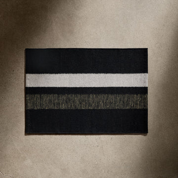 James Perse Double Striped Door Mat 2ft x 3ft - Black/Black Marle/Pearl Grey