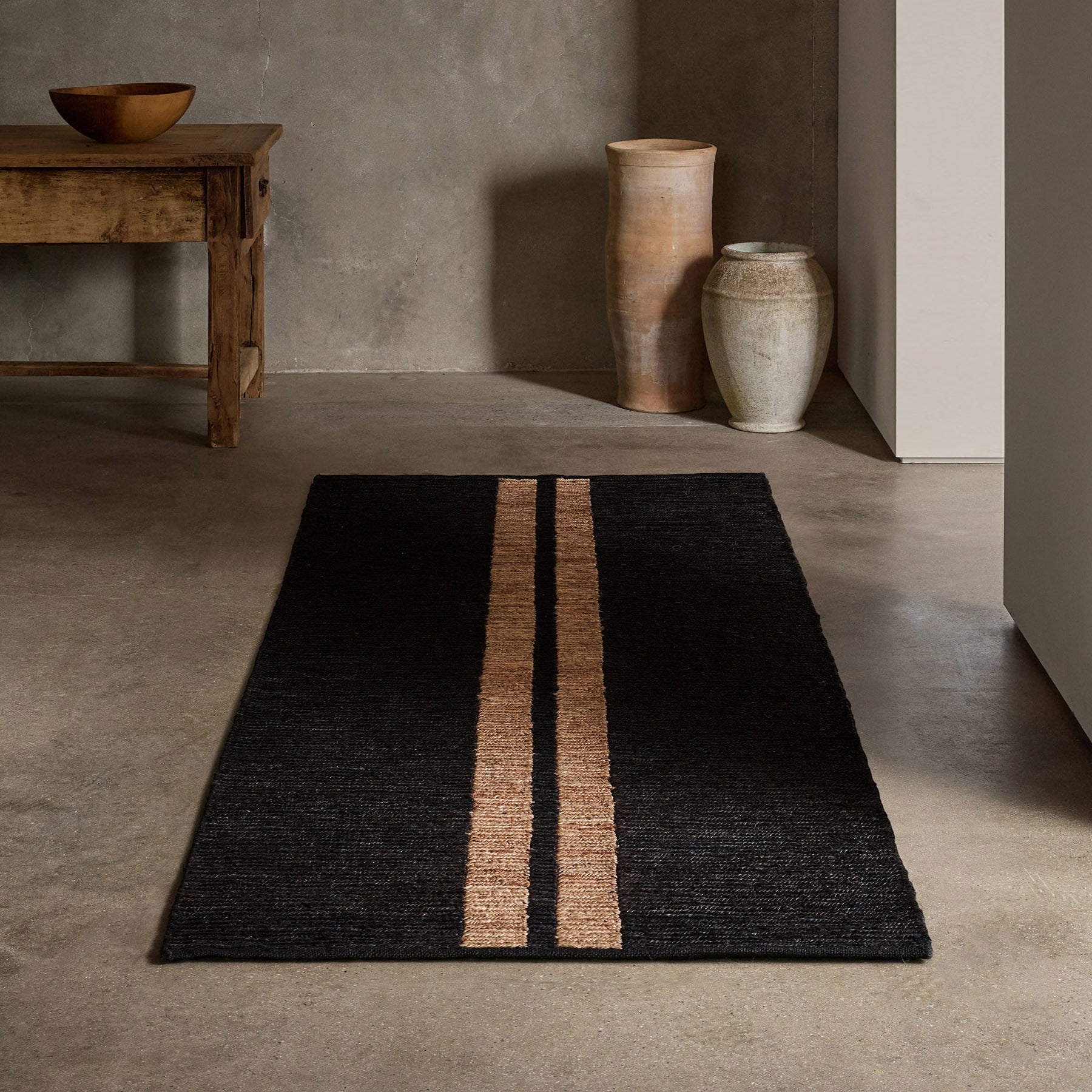 James Perse Jute Entrance Rug 2ft x 3ft - Natural/Charcoal Striped