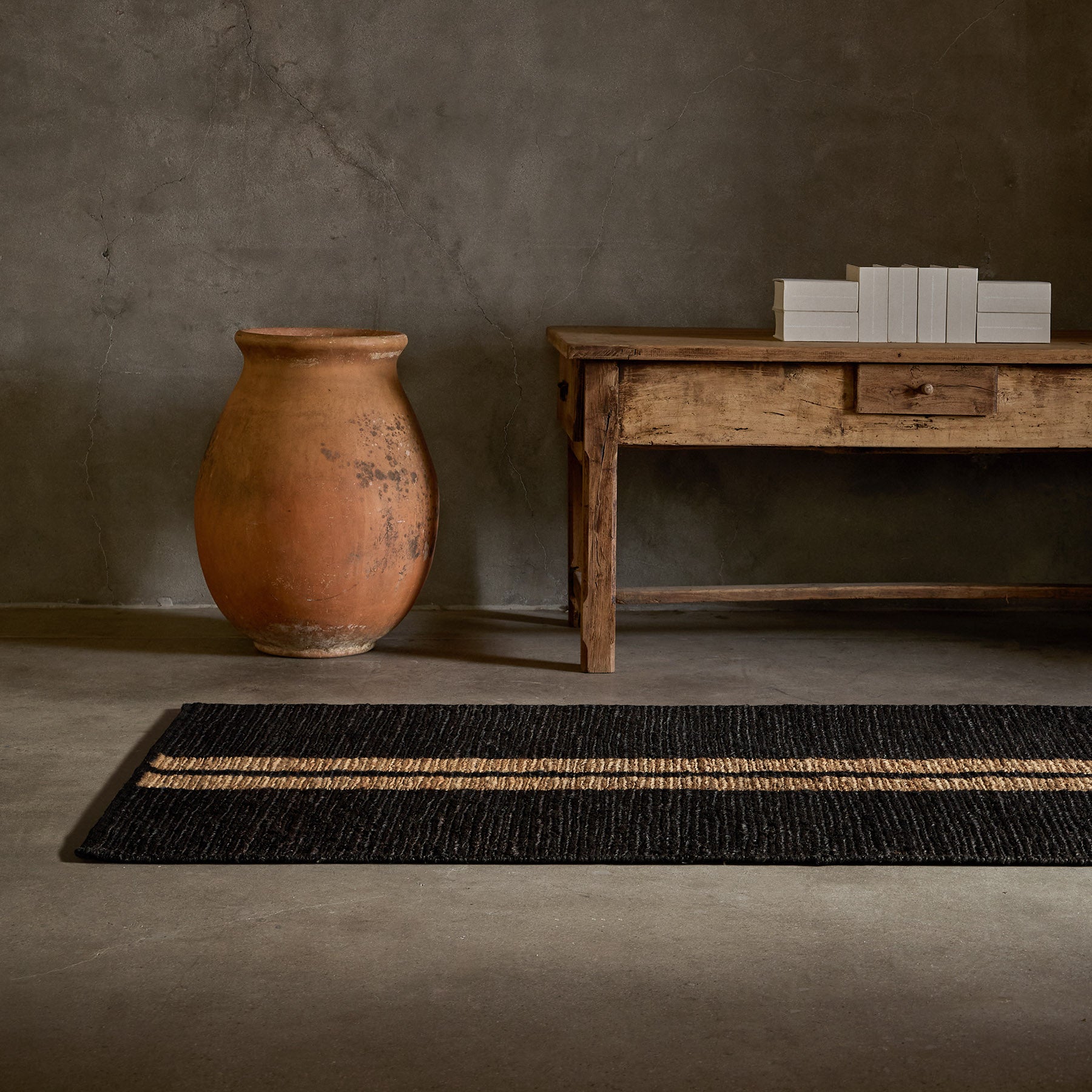 James Perse Jute Entrance Rug 2ft x 3ft - Natural/Charcoal Striped