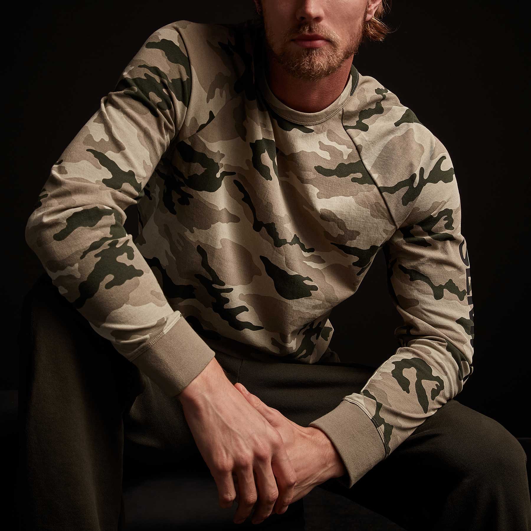 Camo Heavy Jersey Raglan Pullover - Dune Camo | James Perse Los Angeles