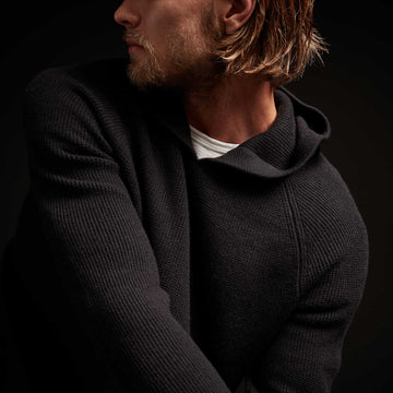 Cashmere Thermal Raglan Hooded Sweater Black