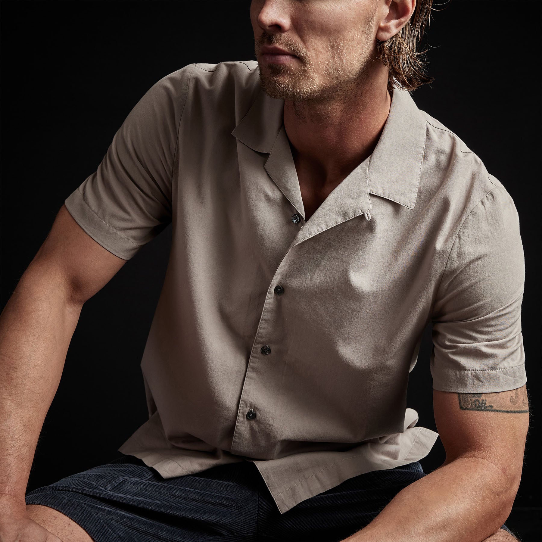 Double Layer Short Sleeve Shirt - Silt/White