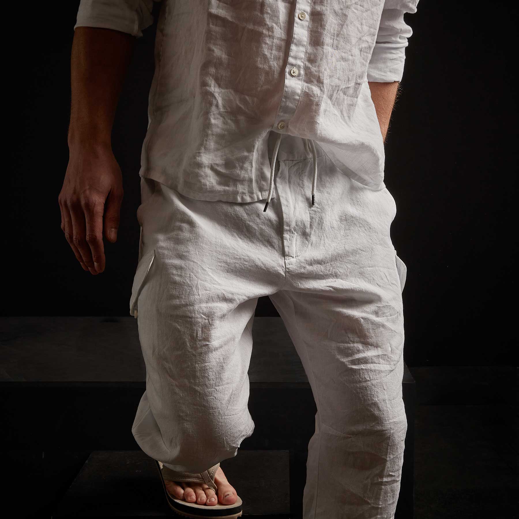 Slub Linen Cargo Pant - White