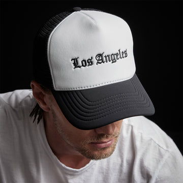 LA Gothic Scuba Trucker Hat - Black/White