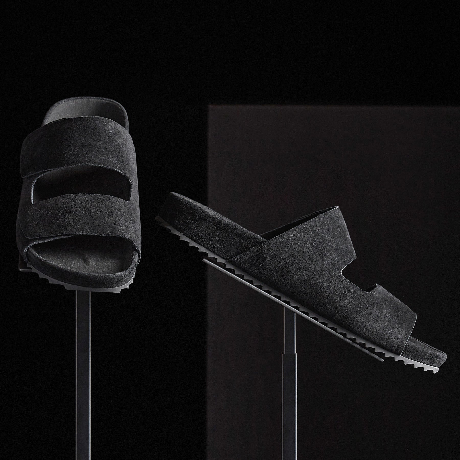 Men's Double Strap Suede Slide - Black